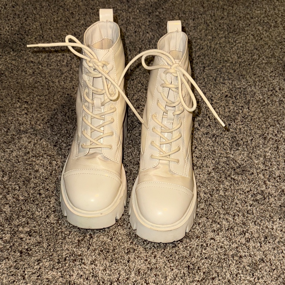Cream Lace-Up Boots -Combat Boots